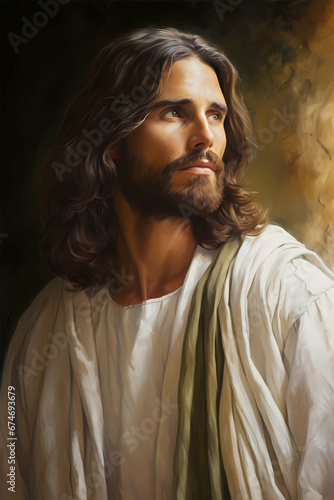 Portrait of Jesus Christ white robe Catholic realism picture digital art