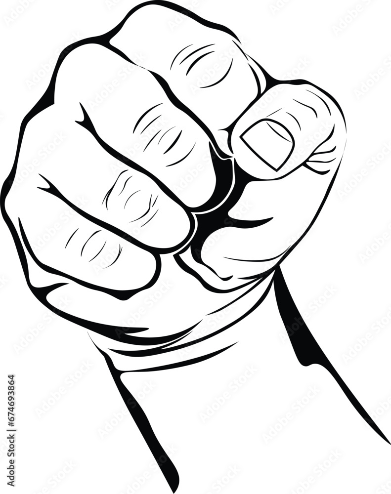 Cartoon Black and White Isolated Illustration Vector Of A Fist Balled ...