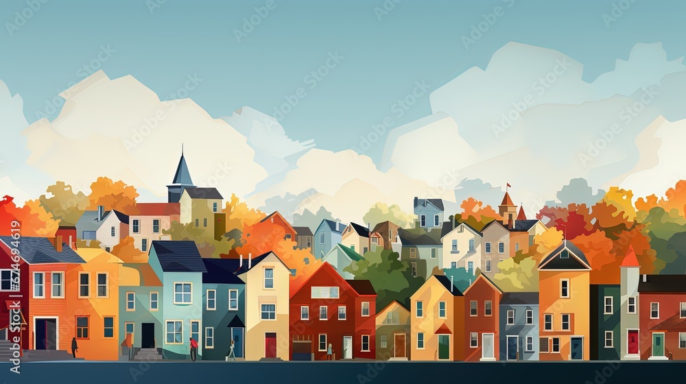colorful Illustration of housing equity and inclusive community - obrazy, fototapety, plakaty 