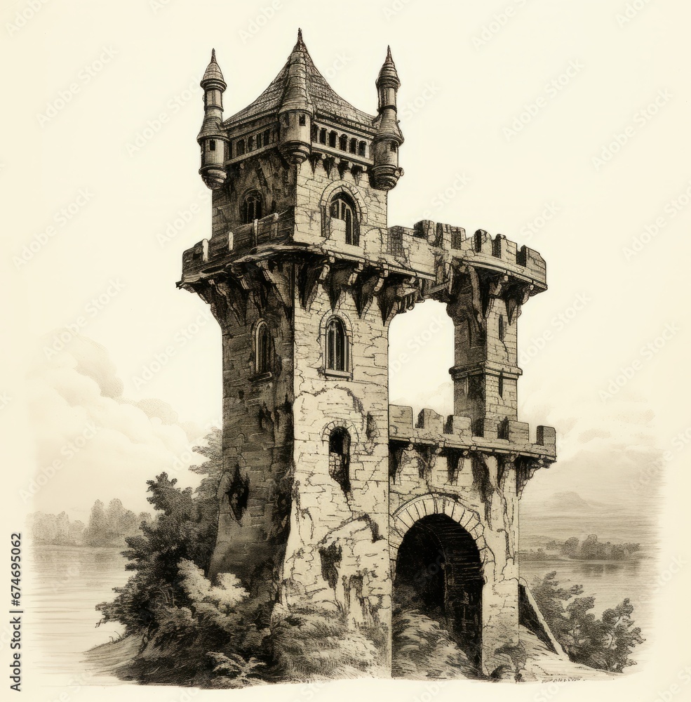 a stone castle with a gate