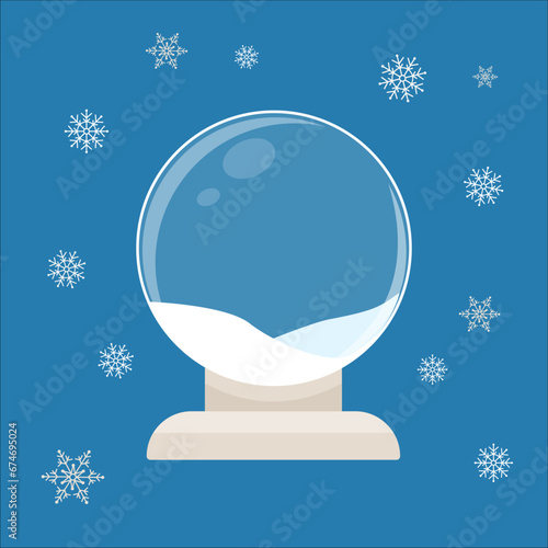 The template of a transparent glass sphere with a white snowdrift for decorating Christmas gifts is made in light colors. Vector