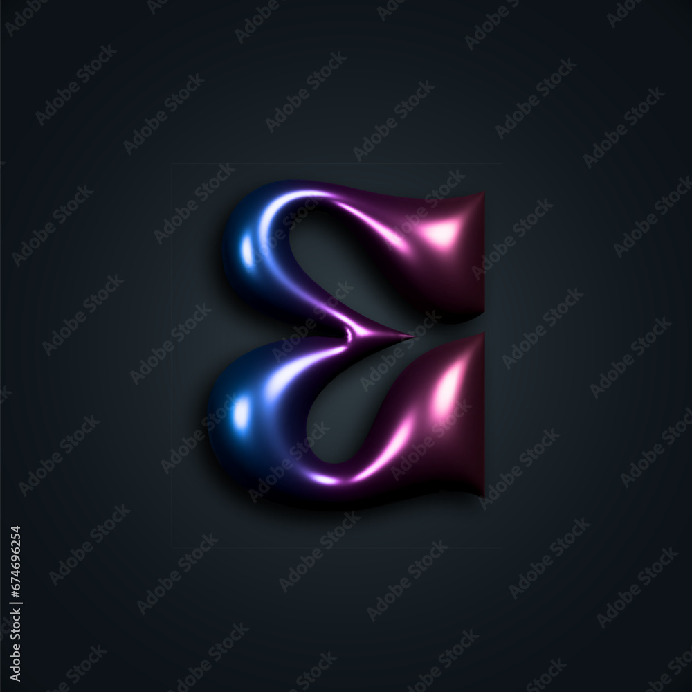 3D Chrome Balloon E Letter Design. Trendy Glossy Plastic Effect. Vector Font with Gradient Metal Texture 3D Chrome Balloon E Letter Design. Trendy Glossy Plastic Effect. Vector Font with Gradient Metal Texture