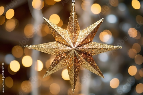Gold Christmas star ornament close up