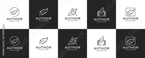 feathers and initial letters Logo design, or logo for authors, in black and white style
