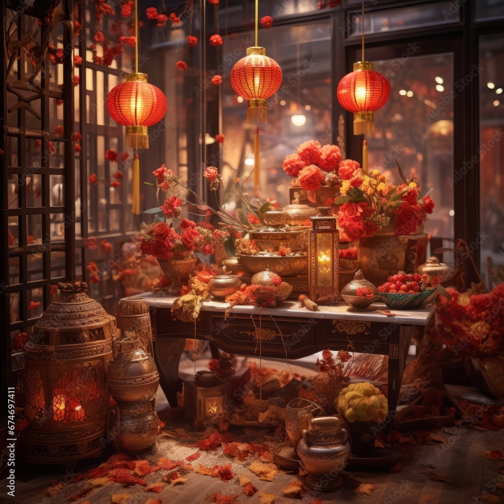 Chinese New Year decorations. Red lanterns