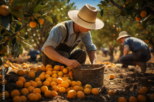 citrus pickers in the garden photo