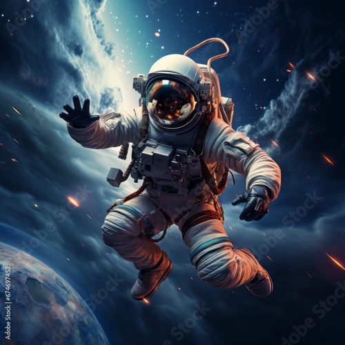 an astronaut in space with a planet in the background