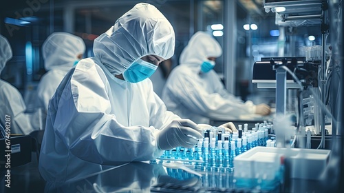 Pharmaceutical Industry Manufacturing Laboratory copy space. Science Technology Concept photo