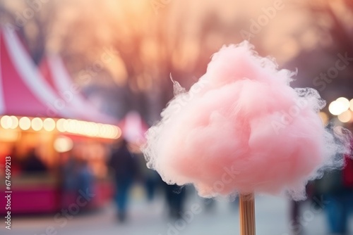 cotton candy on blurred christmas market background photo