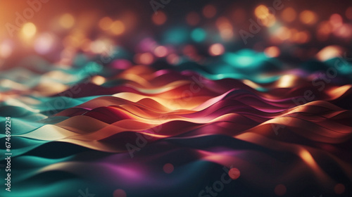 Abstract bright background, glowing gradient, wavy shapes, lines. Bokeh effect.