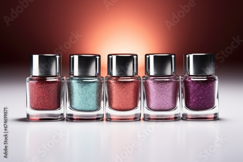 set of glitter nail polish beauty background with copy space