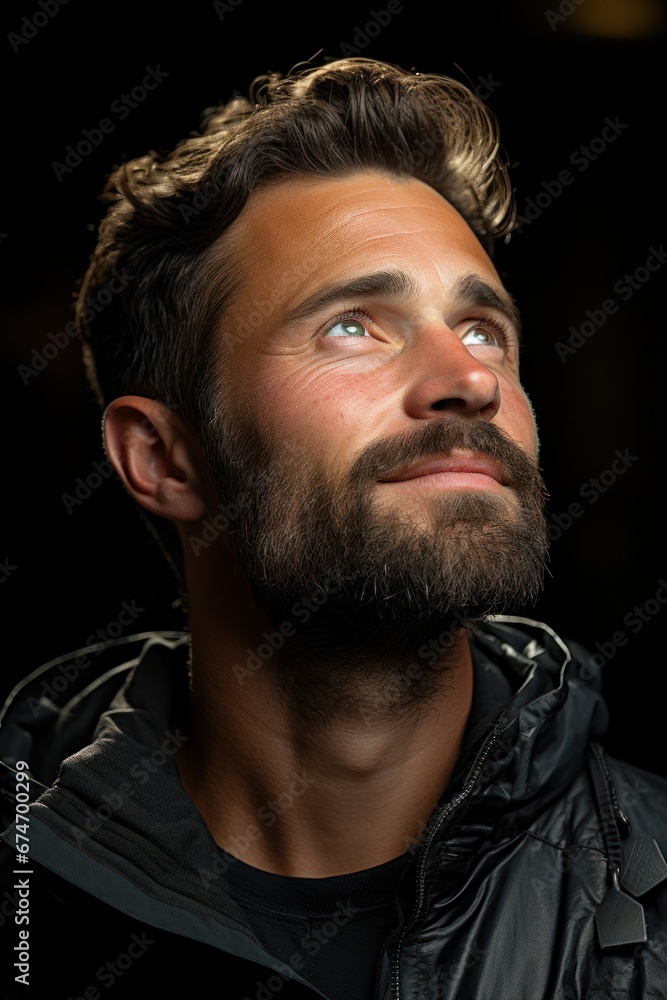 portrait of a handsome man in profile looking up portrait of a handsome man in profile looking up