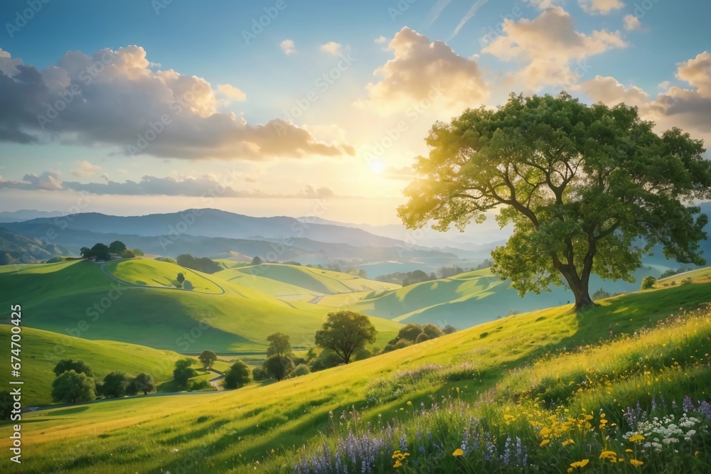 Idyllic Countryside: A Symphony of Sunlight and Greenery