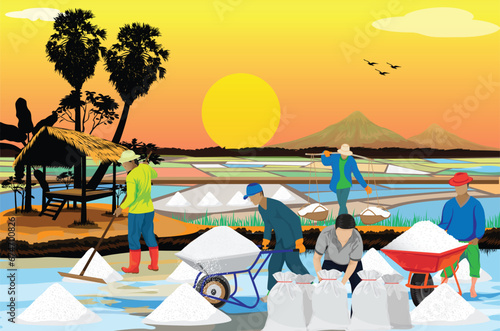 agriculturist work in saline field vector design