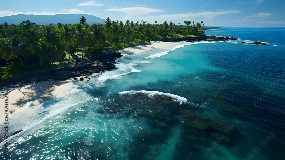 Aerial view of a beautiful beach in Maui, Hawaii.