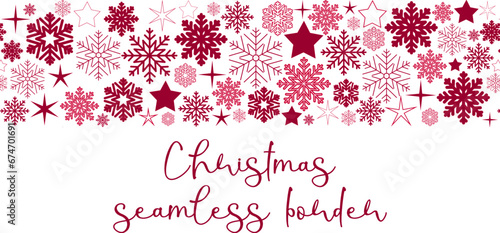 red christmas seamless border with snowflakes and stars. vector new year decoration woth snowflakes and stars. christmas seamless pattern. christmas card decoration