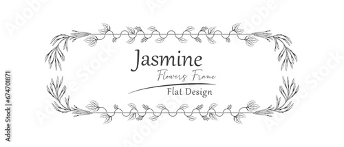 jasmine flower sketch frame. rounded rectangle pattern. 