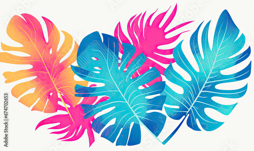 Bright tropical overlapping leaves trendy background