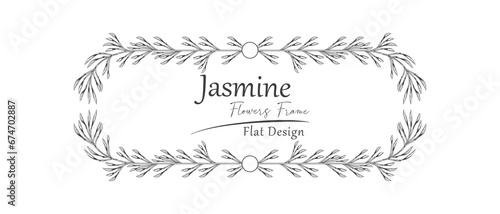 jasmine flower sketch frame. rounded rectangle pattern. 