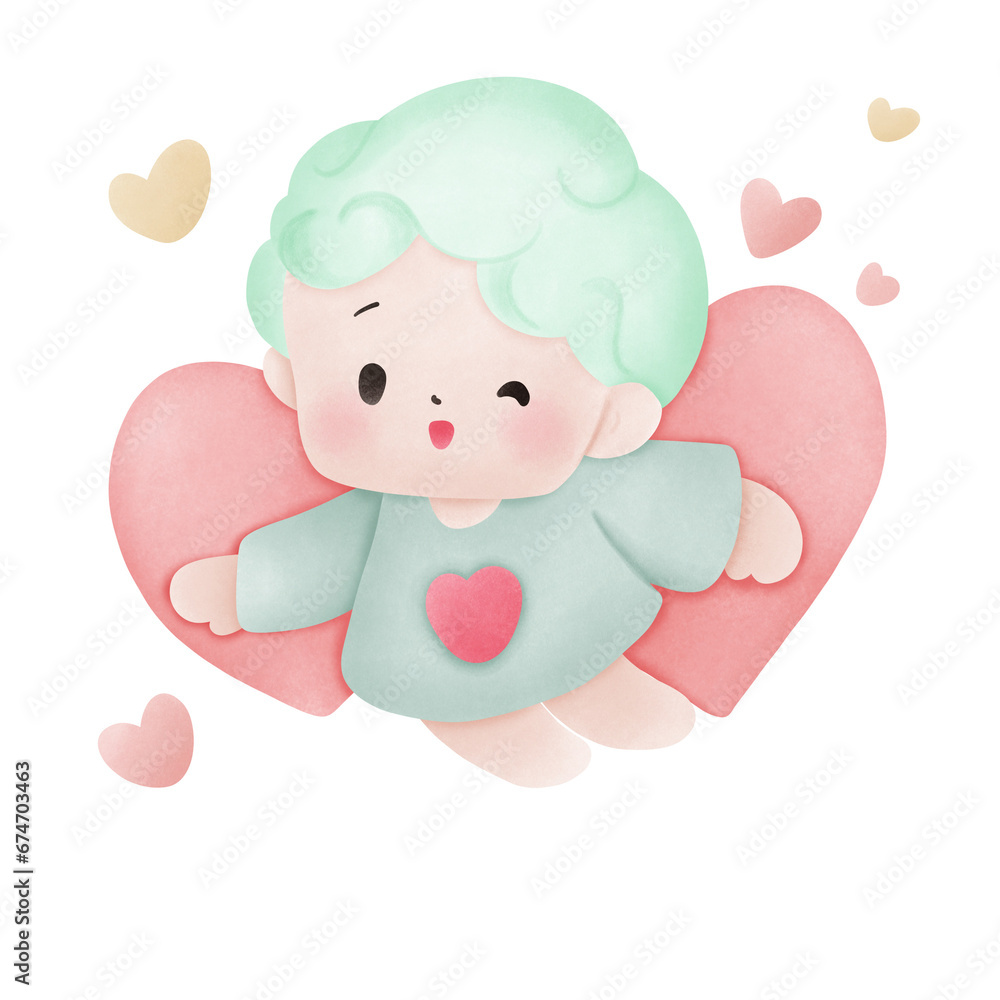 Sweet Cupid and angel send love for valentine's day Sweet Cupid and angel send love for valentine's day
