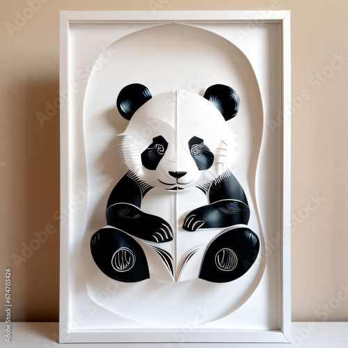 paper art style illustration of a panda with cherry blossoms
