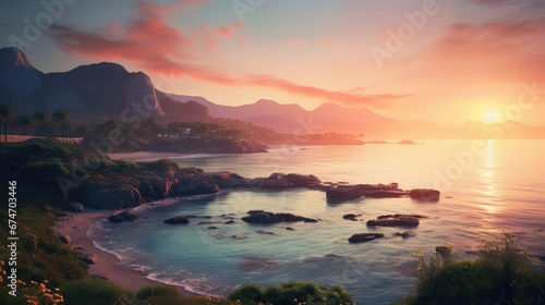 sea outdoor scenery sunrise landscape illustration sky blue, beach coast, scenic coastal sea outdoor scenery sunrise landscape