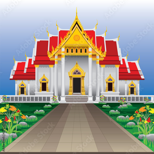 Buddhist monks going for alms in the morning vector design