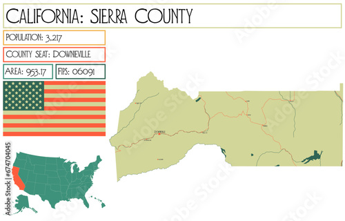 Large and detailed map of Sierra County in California USA.