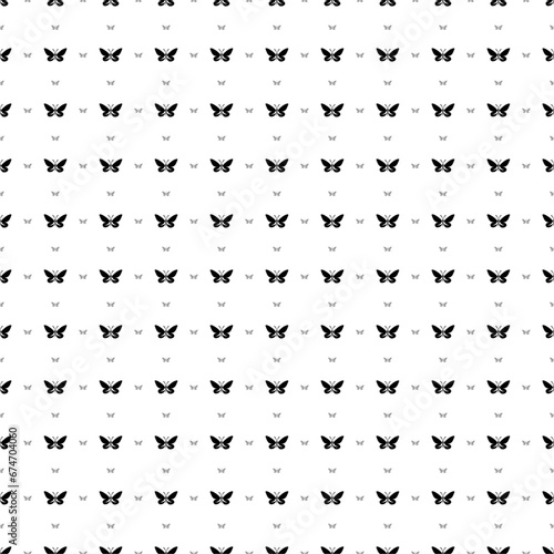 Square seamless background pattern from geometric shapes are different sizes and opacity. The pattern is evenly filled with big black butterfly symbols. Vector illustration on white background