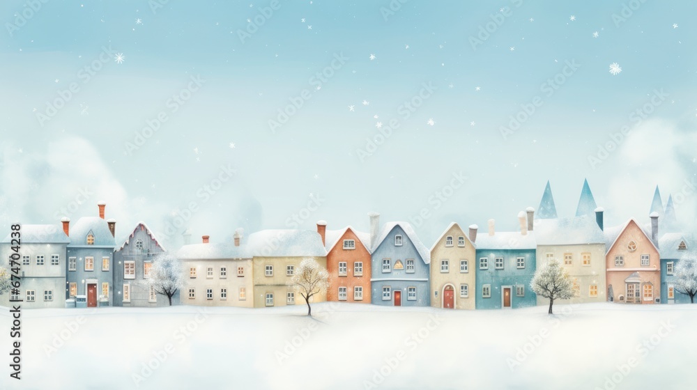 colorful christmas village snow falling, christmas village in the snow. Winter village landscape. Celebrate the Christmas and New Year holidays Christmas card. Christmas concept, background wallpape