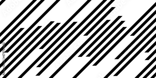 Abstract geometric pattern consisting of slanted lines. Black and white lines are located sequential. Black lines of random length. Vector illustration on white background