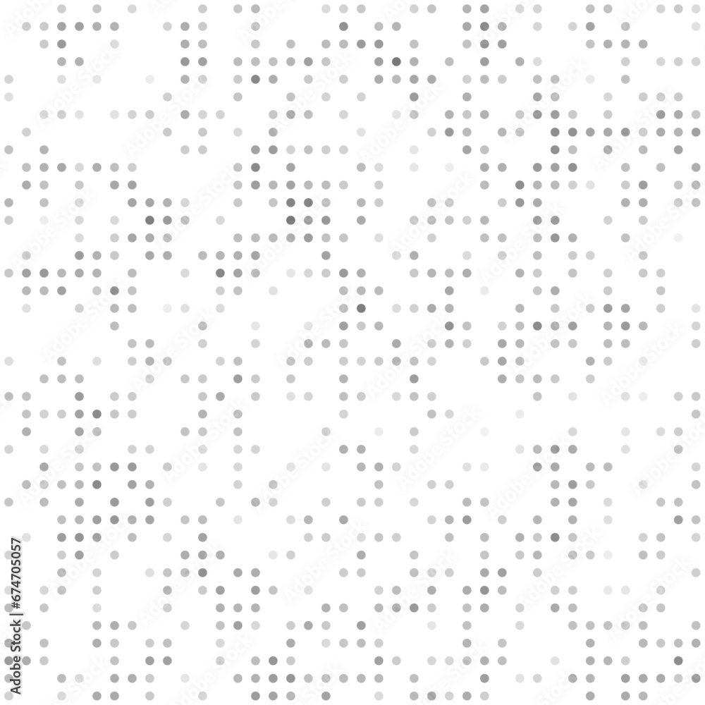Abstract seamless geometric pattern. Mosaic background of black circles. Evenly spaced small shapes of different color. Vector illustration on white background