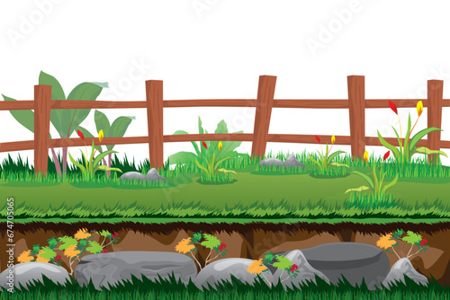 wooden fence in flower garden vector design