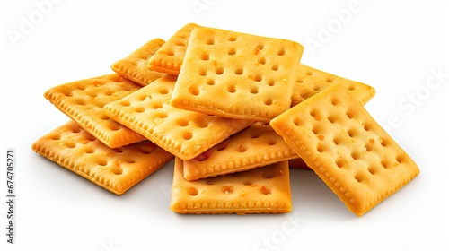Pile of cheese crackers in white background photo
