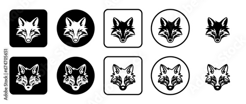 Icon set of fox s head symbol. Filled  outline  black and white icons set  flat style.  Illustration on transparent background