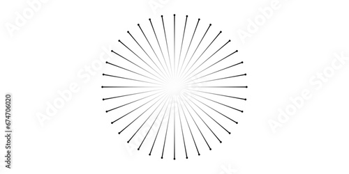 Abstract seamless geometric pattern consisting of speed lines. Set of isolated center speed lines. The flying particles. The movement from center. Black lines on a white background.