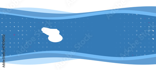 Blue wavy banner with a white sanding machine symbol on the left. On the background there are small white shapes, some are highlighted in red. There is an empty space for text on the right side