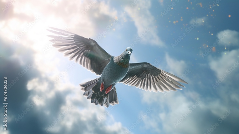 Fototapeta premium A cute pigeon fly in the sky.Generative AI