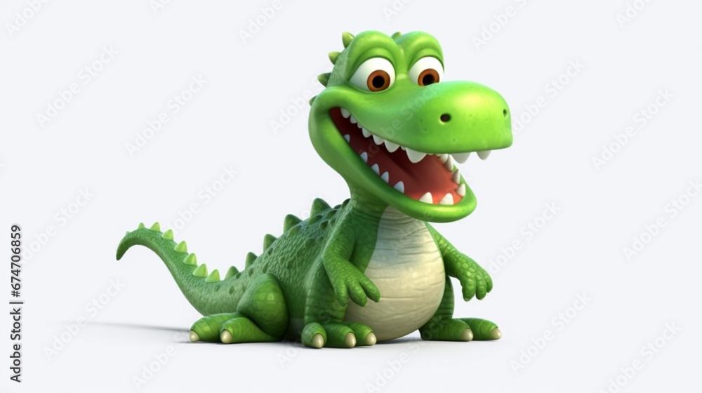 green alligator cartoon style white background.Generative AI green alligator cartoon style white background.Generative AI