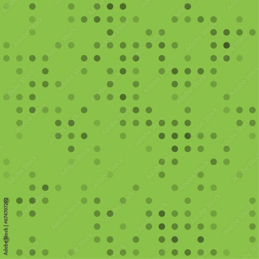 Abstract seamless geometric pattern. Mosaic background of black circles. Evenly spaced  shapes of different color. Vector illustration on light green background