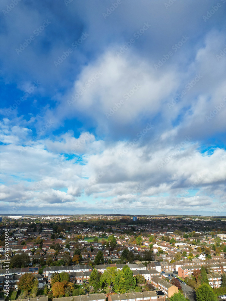 Bright Blue Sky with Fast Moving Winter Clouds over City of England