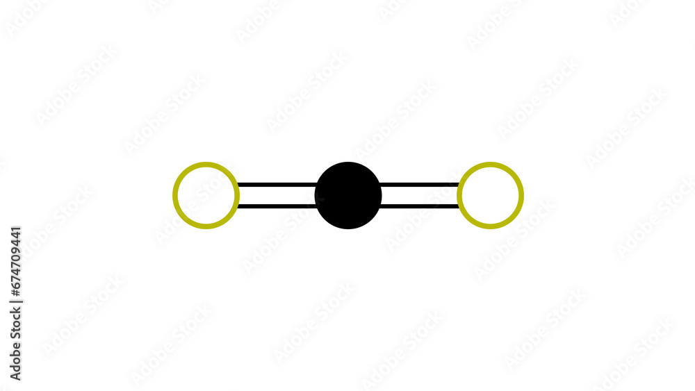 carbon disulfide molecule, structural chemical formula, ball-and-stick model, isolated image building block carbon disulfide molecule, structural chemical formula, ball-and-stick model, isolated image building block
