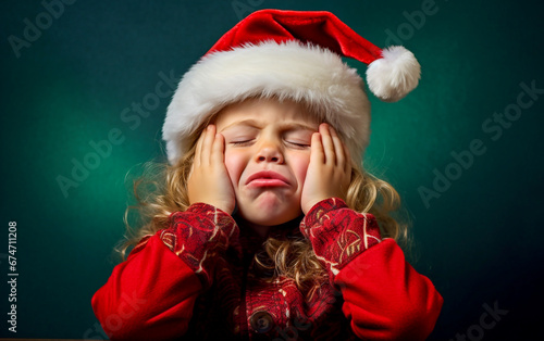 A funny and comic baby girl with a tired and exausted look to the Christmas holidays photo