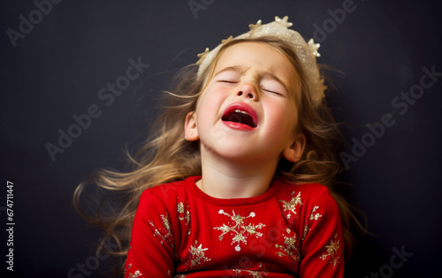 A funny and comic baby girl with a tired and exausted look to the Christmas holidays photo