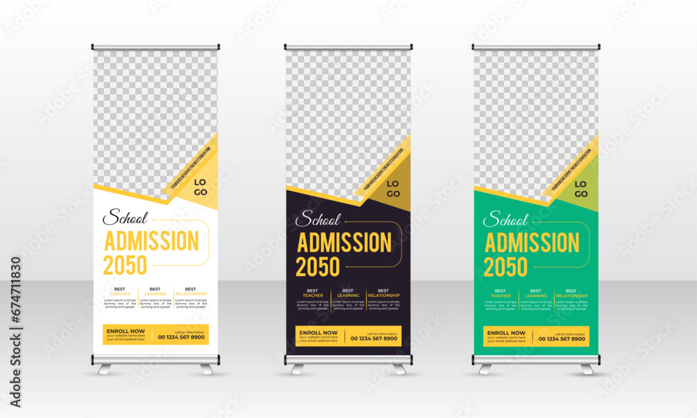 school admission Roll Up Banner study college education kids promotion banner rollup dl flyer rack card template design
