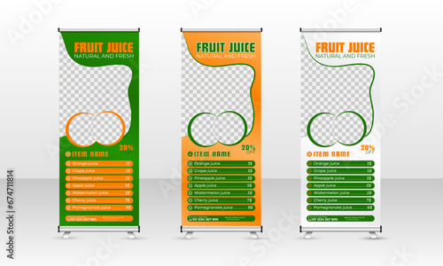 Fast food restaurant business marketing roll up or x banner template design with abstract background Roll Up Banner
 photo