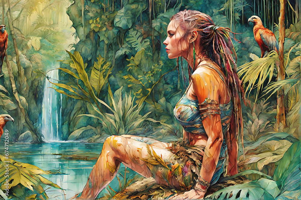 Artwork of Colored Fantasy Art in the Jungle of Africa (JPG 300Dpi 7776x5184)