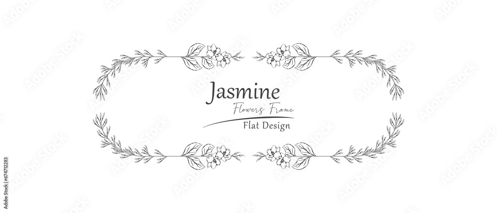jasmine flower sketch frame.
rounded rectangle pattern. 