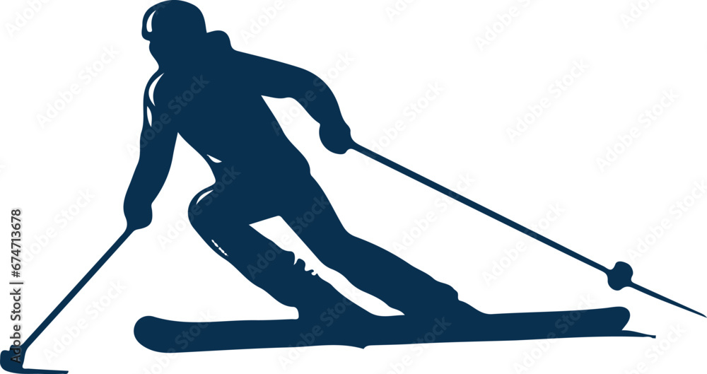 Vector silhouette Man on Ski Board on Snow Field