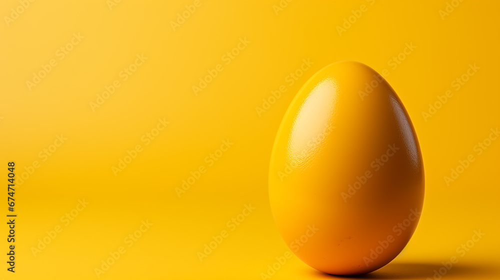 Easter one egg pictures in the right side. Close up with copy space. High quality. Yellow background. Easter one egg pictures in the right side. Close up with copy space. High quality. Yellow background.